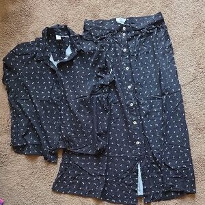 Twik Black and White Floral Blouse And Skirt Set